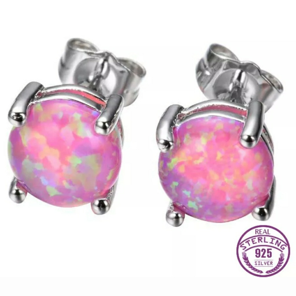 Pretty pink created opal studs